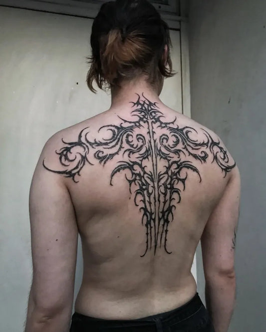 Big Tribal Symmetrical Winged Mandala on Women Back Tattoo by @hoo5ri____