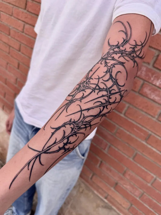 Big Tribal Thorn Vines on Men Arm Tattoo by @yulytattoo
