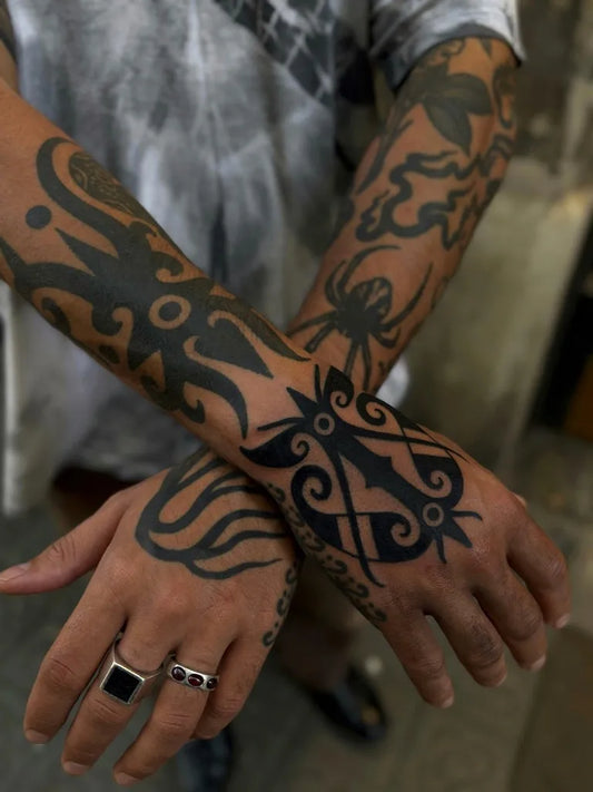 Big Tribal Tribal Patterns Spider Flame on Men Arms Tattoo by @agelostfb