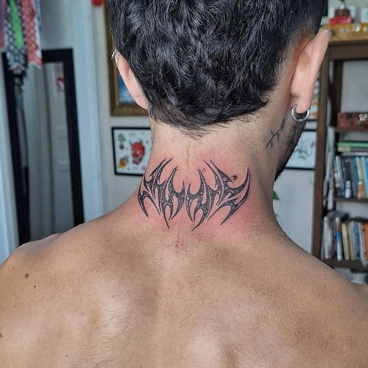 Big Tribal tribal pattern on Men Neck Tattoo by @tattoodeadhead
