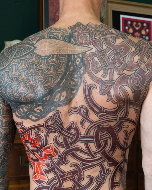 Big Viking Celtic Knots Eagle Geometric Patterns on Men Back Tattoo by @isar.oakmund