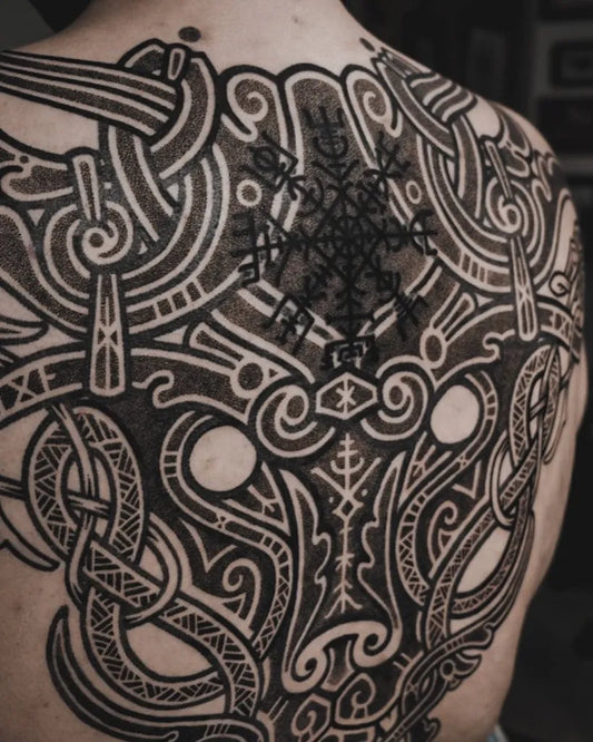 Big Viking Compass Tattoo on Men Back by @isar.oakmund