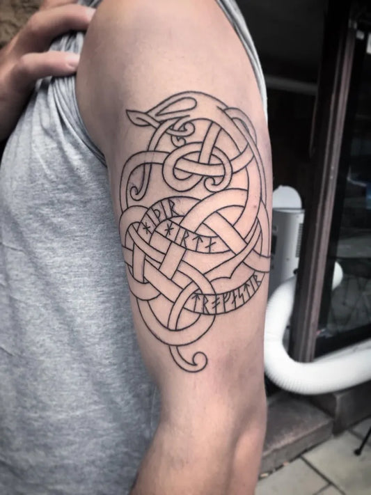 Big Viking DragonRunes on Men Arm Tattoo by @bonk_tattoo
