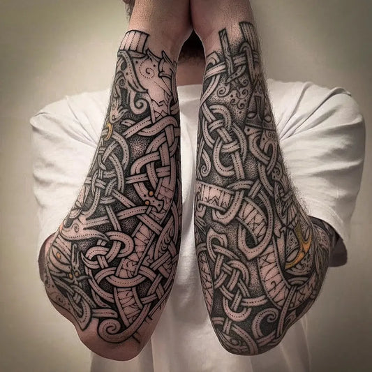 Big Viking Knotwork Dragons on Men Arms Tattoo by @shogantattoo
