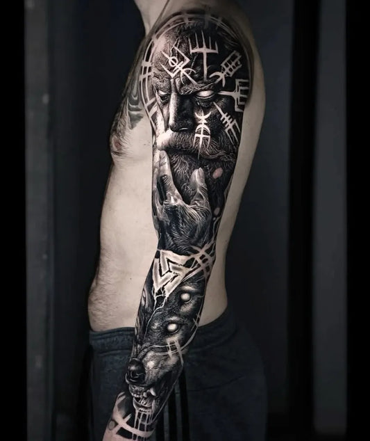 Big Viking Odin wolf hand on Men Arm Tattoo by @inked.world_