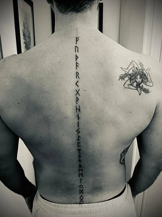 Big Viking Runes and Medusa on Men Back Tattoo by @peppe_9411