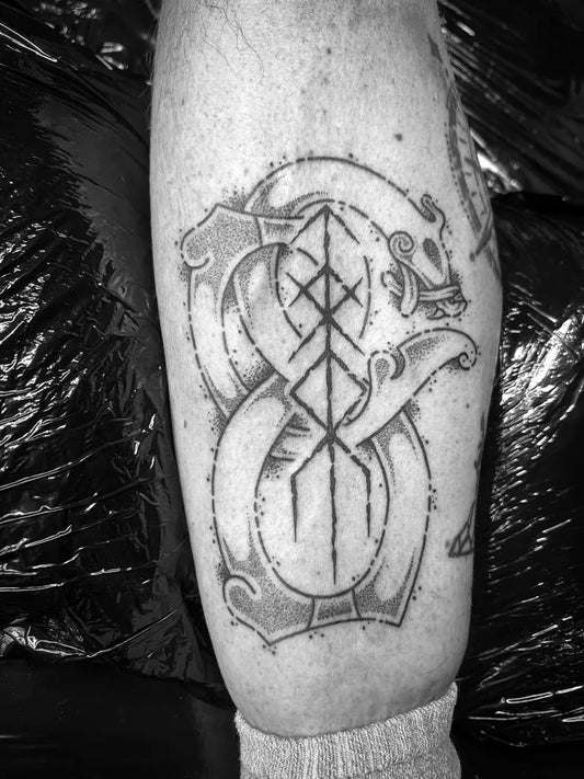 Big Viking Serpent Runes Tree on Men Leg Tattoo by @kaija_bodyart