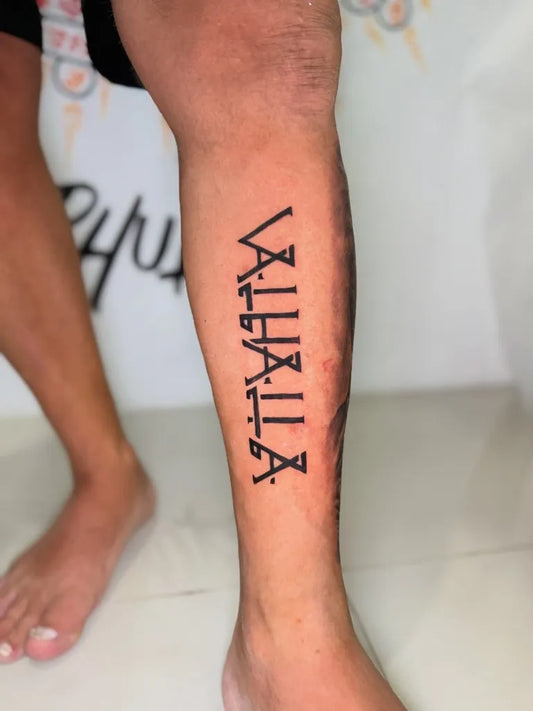 Big Viking Valhalla runes on Men leg Tattoo by @cryptoinktattoo