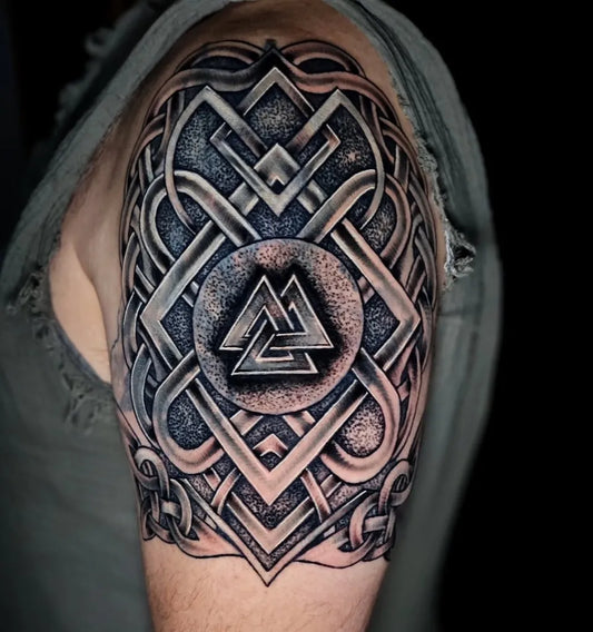 Big Viking Valknut Knotwork on Men Arm Tattoo by @tattooash1987