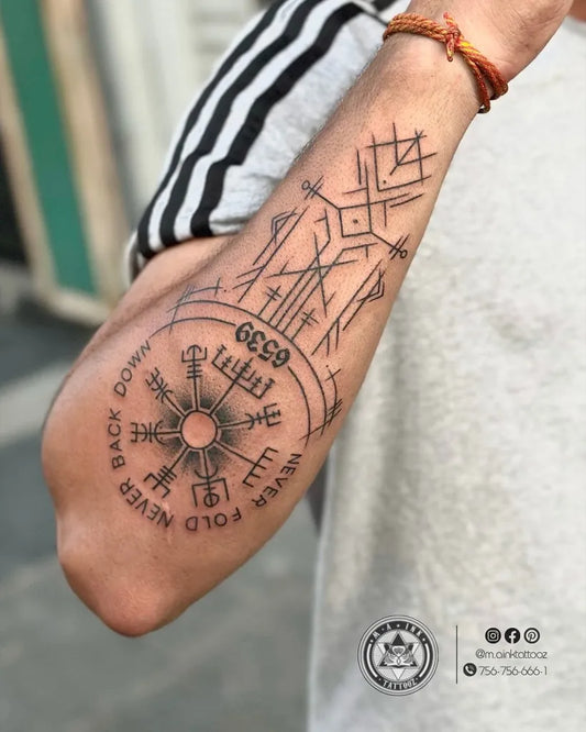 Big Viking Vegvisir Compass and Runes on Men Arm Tattoo by @m.ainktattooz