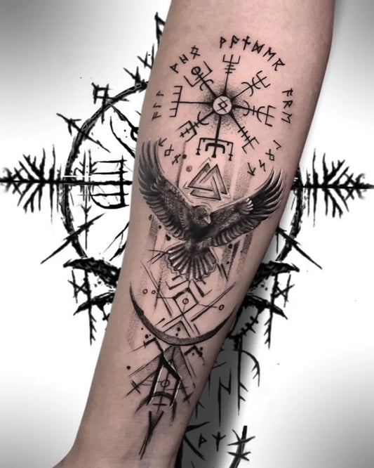 Big Viking Vegvisir Raven on Men Arm Tattoo by @luisa.ley_