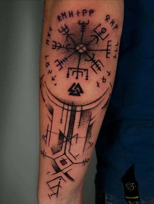 Big Viking Vegvisir Rune and Valknut on Men Arm Tattoo by @jhefer_tattoo
