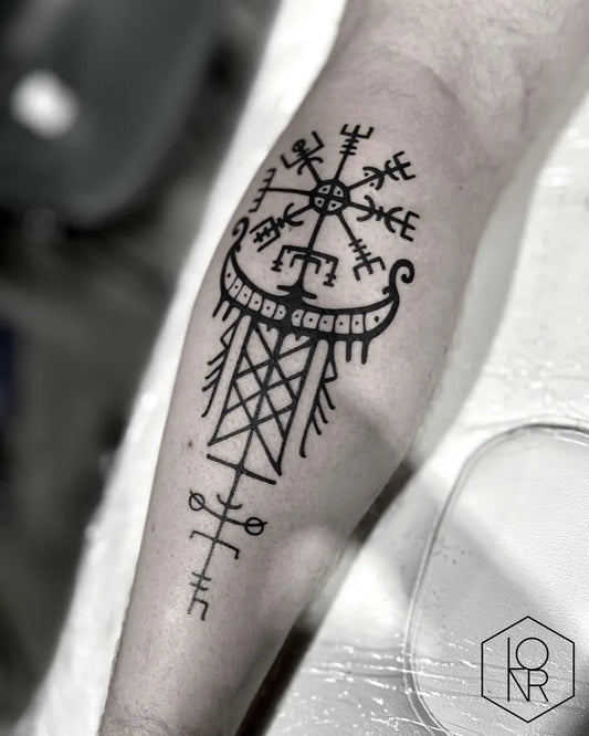 Big Viking Vegvisir Ship Runes on Men Arm Tattoo by @thenordictattoo