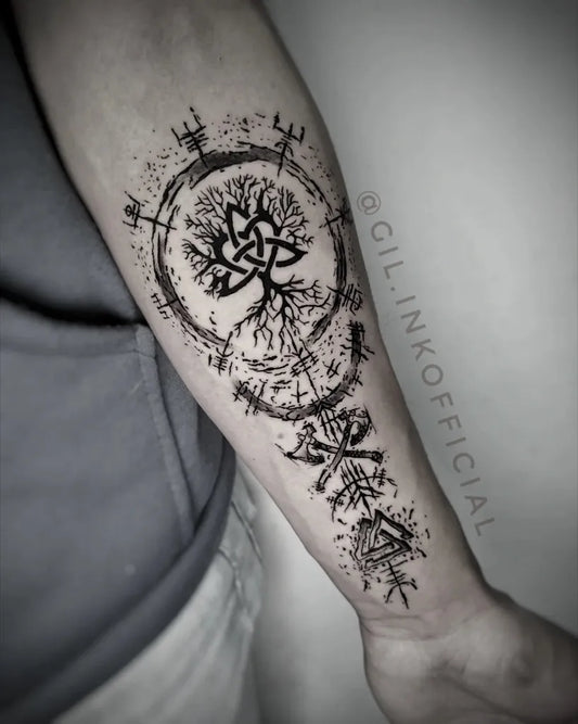 Big Viking Vegvisir Tree of Life Runes on Men Arm Tattoo by @gil.inkofficial