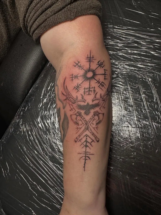 Big Viking Vegvisir and Raven on Men Arm Tattoo by @hiidestattoo