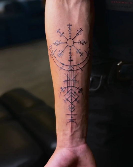 Big Viking Vegvisir and Runes on Men Arm Tattoo by @hannahleetattoos