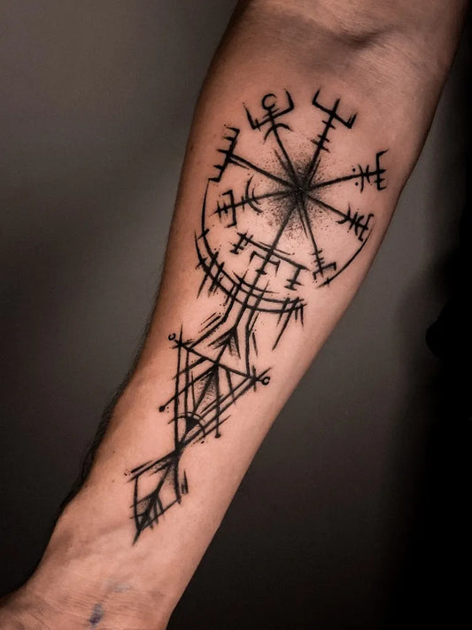 Big Viking Vegvisir and Runes on Men Arm Tattoo by @princesaflam4