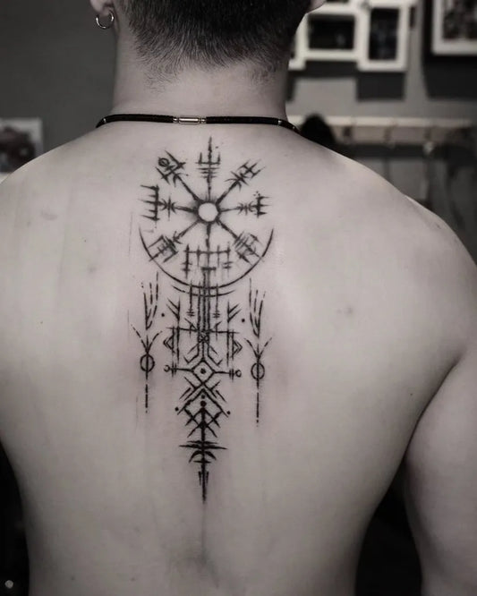 Big Viking Vegvisir rune with runes on Men Back Tattoo by @rui_tattooartist