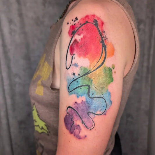 Big Watercolor Abstract Colorful Swirls on Men Arm Tattoo by @bextattoos