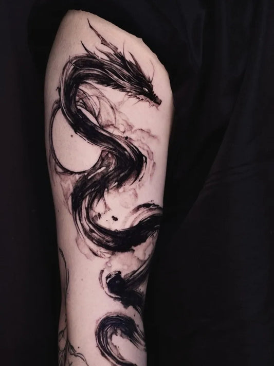 Big Watercolor Dragon on Women Arm Tattoo by @dowoo_tattoo