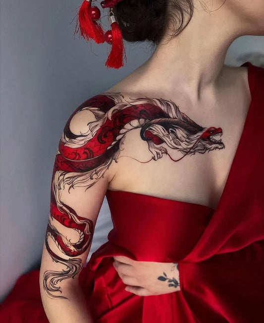 Big Watercolor Dragon on Women Shoulder Tattoo by @irezumiartist