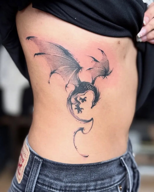 Big Watercolor Dragon on Women Side Tattoo by @altartattoo