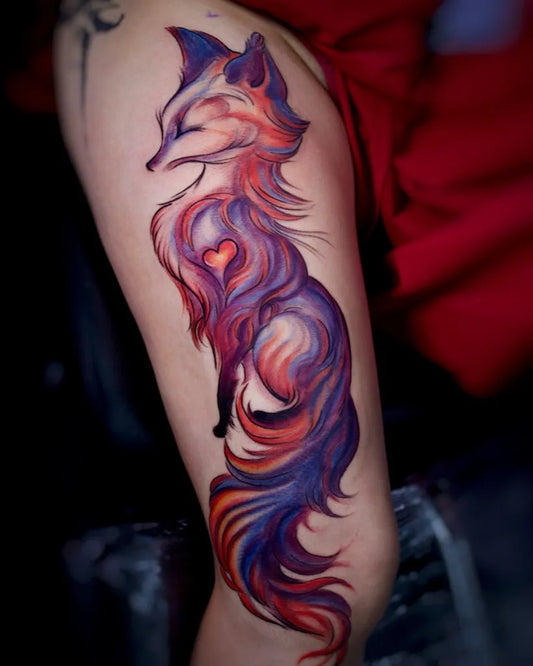 Big Watercolor Fox with Heart Women Thigh by @vanda.artspace