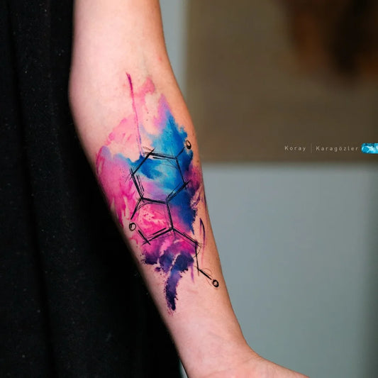 Big Watercolor Molecule on Women Arm Tattoo by @koray_karagozler