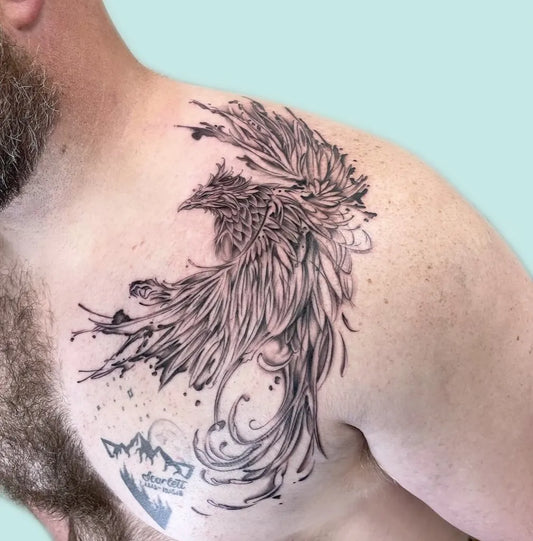Big Watercolor Phoenix on Men Shoulder Tattoo by @antstattoo_az
