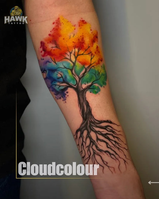 Big Watercolor Poison Tree on Women Arm Tattoo by @hawktattooofficial
