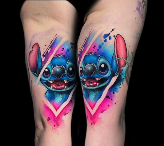 Big Watercolor Stitch experiment on Women on Thigh Tattoo by @inktopustattooart