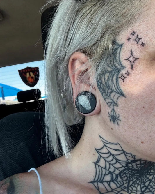 Big Web and Spider on Women Face Tattoo by @empresssavvy42