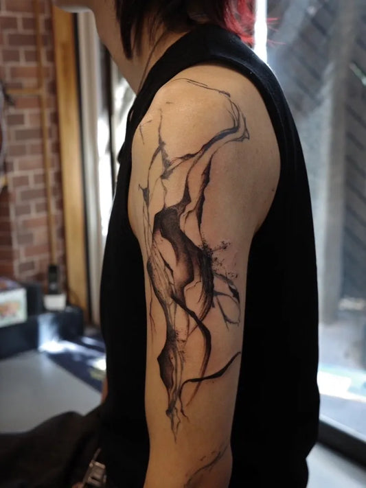 Medium Abstract BlackLinesTattoo on Men Arm by @tifanatattoo