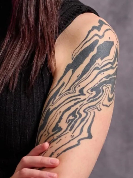Medium Abstract BlackWavyLines Tattoo on Women Shoulder by @shawnthepoet