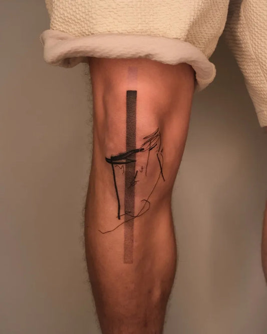 Medium Abstract Cross and Bird Men Thigh Tattoo on by @luprosil