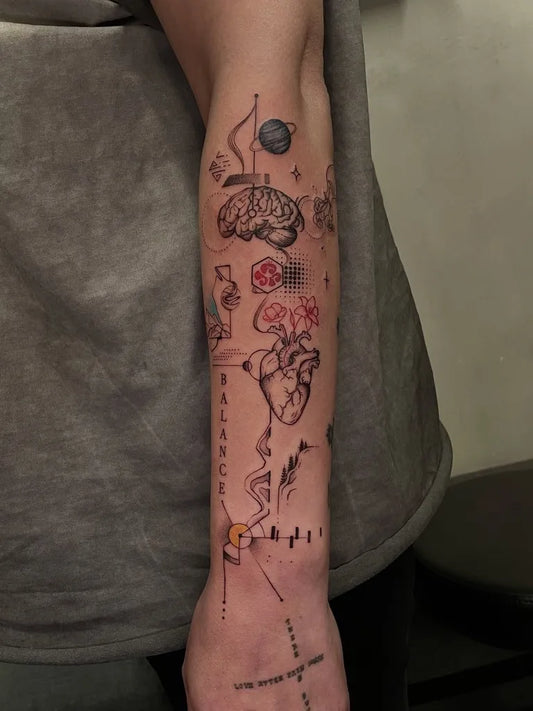 Medium Abstract Mind Heart Brain Tattoo on Men Arm by @goch_mts