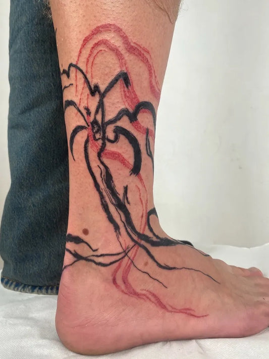 Medium Abstract Mountain Waves Tattoo on Men Leg by @kyklothymia