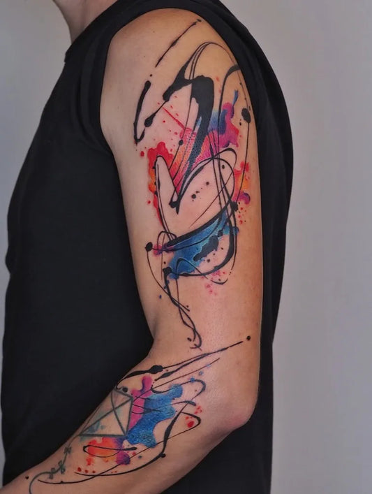Medium Abstract Splatter Lines Tattoo on Men Arm by @moni_lien_pham
