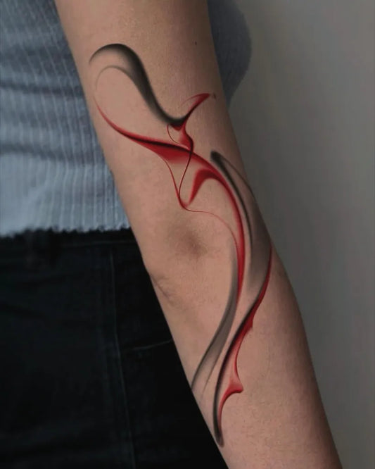 Medium Abstract Swirling Bird Tattoo on Women Arm by @mrinkingtattoo