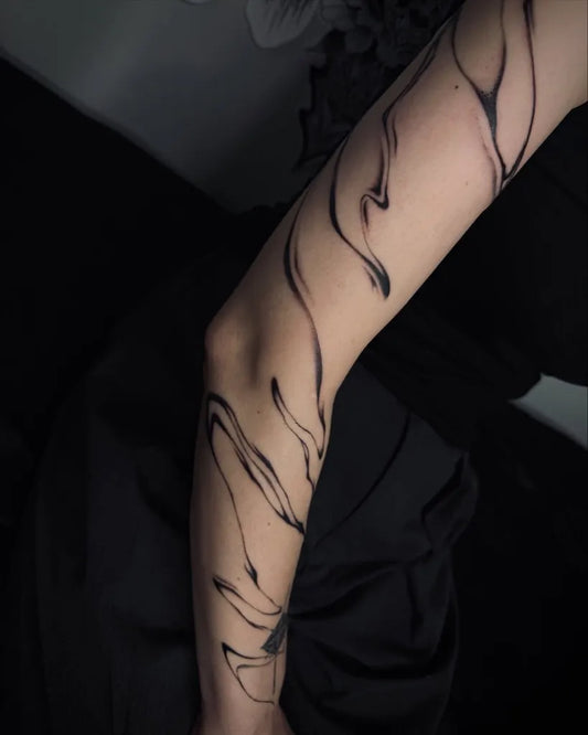 Medium Abstract Swirling Lines Tattoo on Women Arm by @_7ukatatt00z_