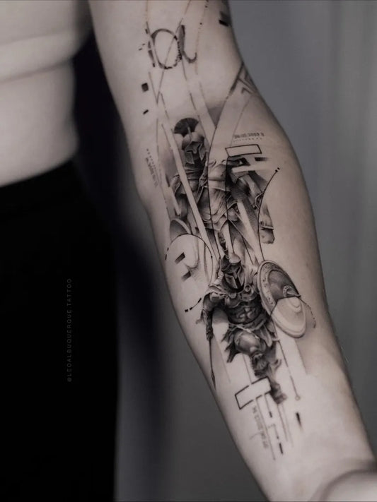 Medium Abstract Warrior Tattoo on Women Arm by @leoalbuquerque.tattoo