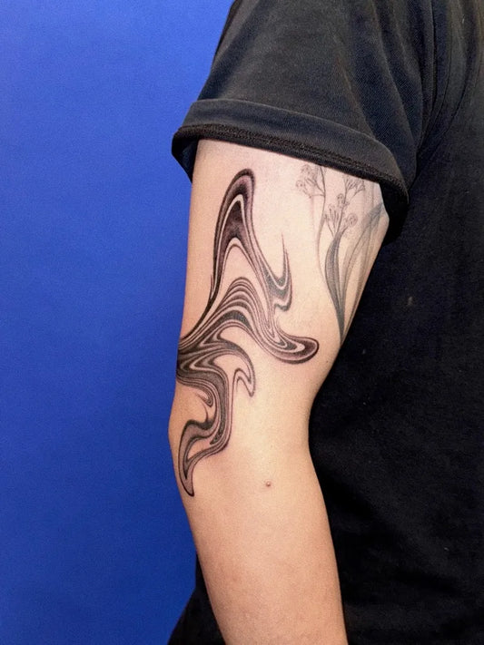 Medium Abstract Wavy Abstract Lines Tattoo on Men Arm by @hika_tsy