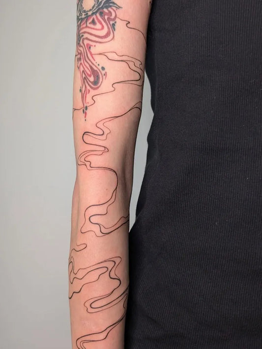 Medium Abstract Wavy Lines Tattoo on Women Arm by @tattoo.char