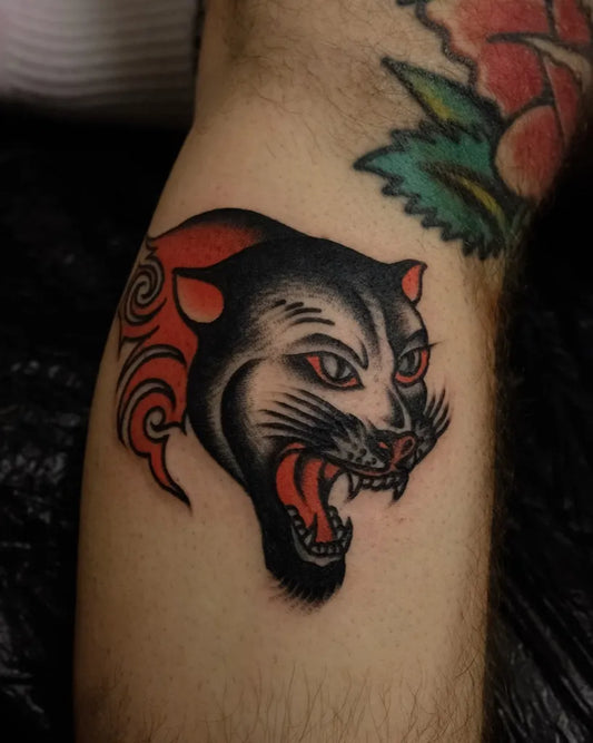 Medium American Traditional Panther Tattoo on Men Arm by @tatobulle