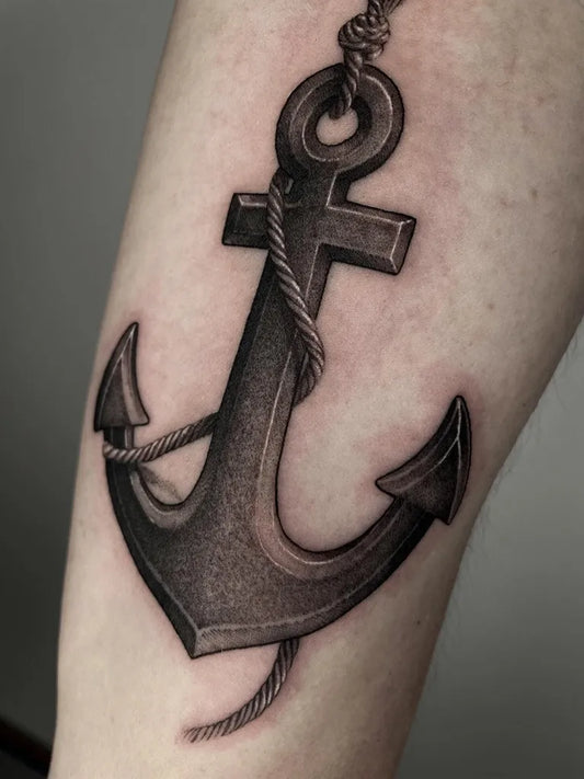 Medium Black and Grey Anchor Tattoo on Men Arm by @angelofortez