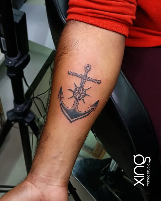 Medium Black and Grey Anchor Tattoo on Men Arm by @xingtattoo_blr
