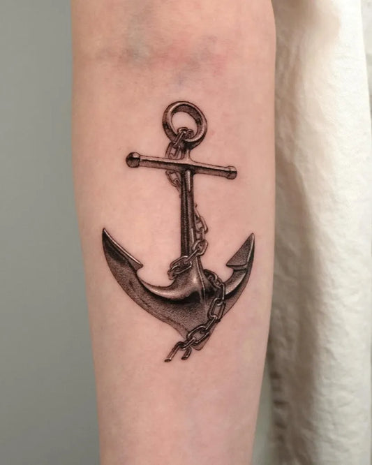 Medium Black and Grey Anchor Tattoo on Women Arm by @graycodetattoo