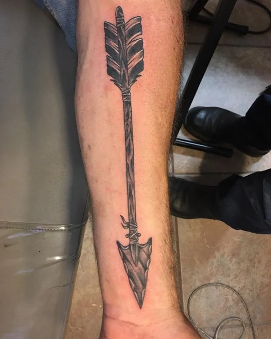 Medium Black and Grey Arrow Tattoo on Men Arm by @nashvilleinktattoo