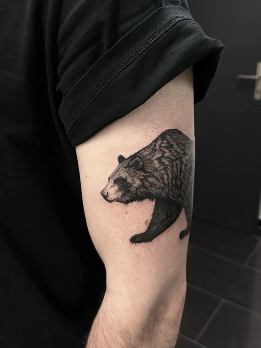 Medium Black and Grey Bear on Men Arm Tattoo by @silwou
