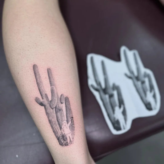 Medium Black and Grey Cactus Tattoo on Women Arm by @linink.tattoo
